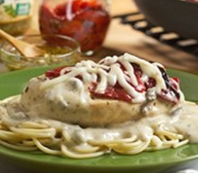 Pesto Chicken with Roasted Peppers & Mozzarella image